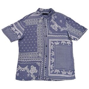 AllSaints Blue Bandana Print Short Sleeve Button-Down Shirt